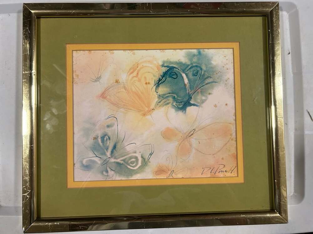 Dianne Powell Signed Original Watercolor Painting of Butterflies Framed